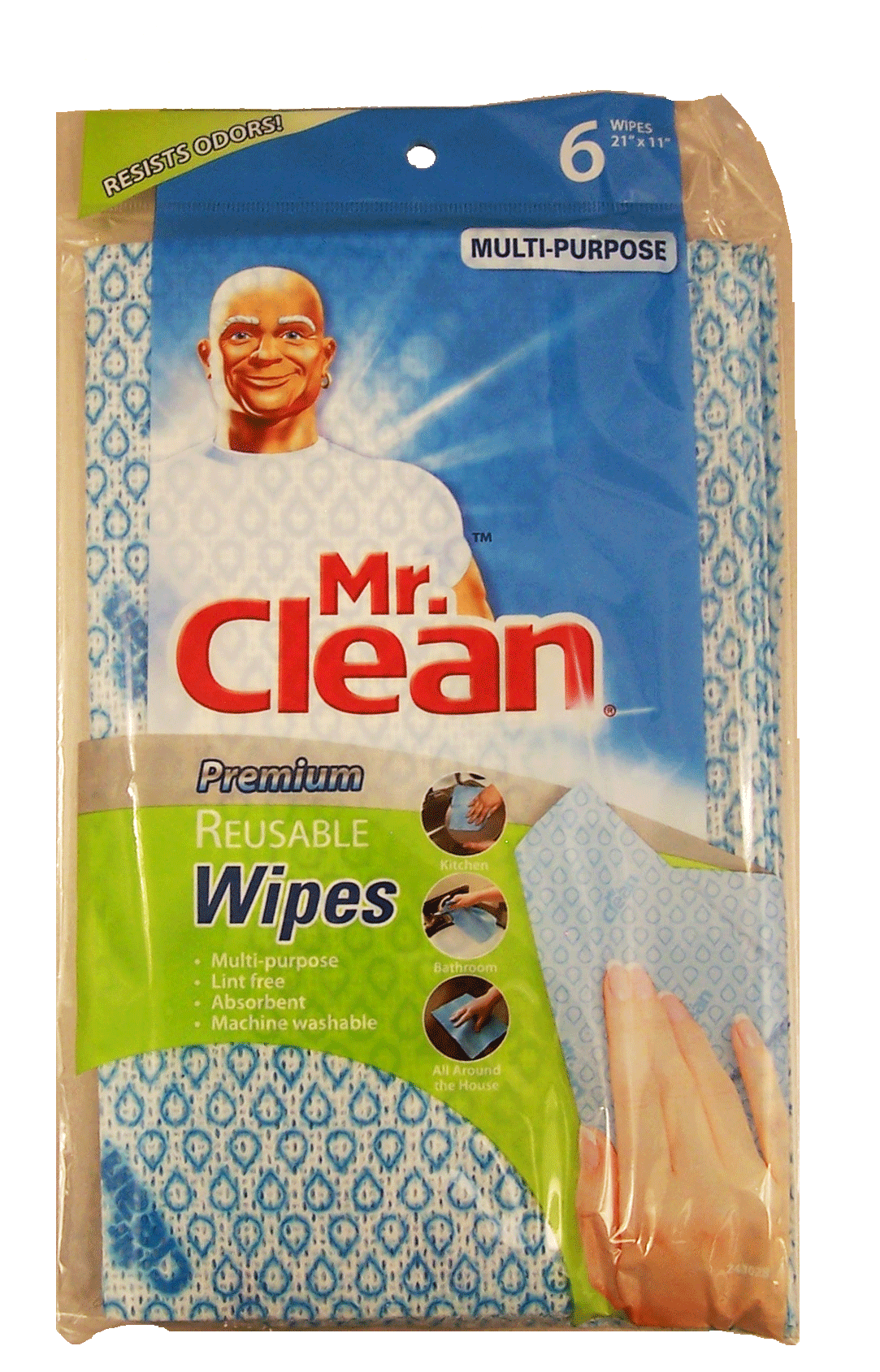 Mr. Clean  premium reusable wipes, multi-purpose, lint free, absorbsent, machine washable, resists odors Full-Size Picture